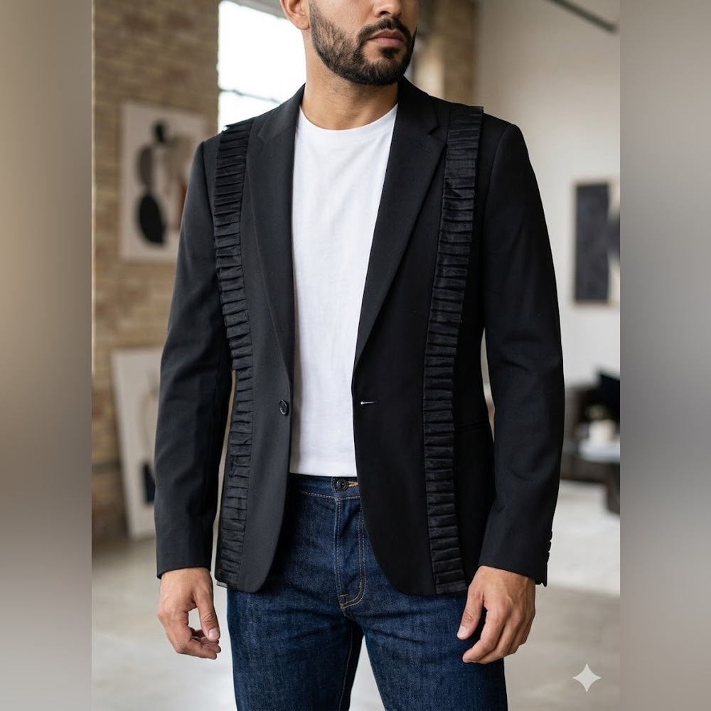 Asos Skinny Suit Blazer Black Ruffle Or Textured Men's